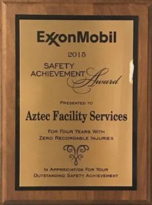 ExxonMobil Safety Achievement Award Aztec Facility Services 2015
