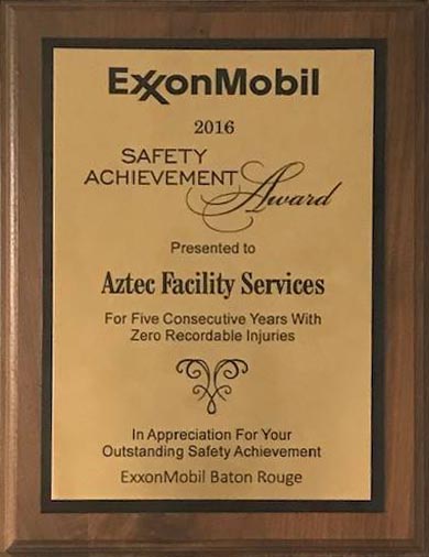 ExxonMobil Safety Achievement Award Aztec Facility Services 2016